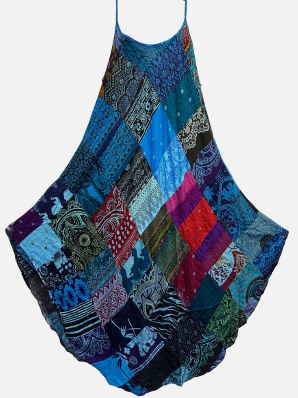 Nwt FUNKY STUFF boho patch gypsy hippie rayon umbrella DRESS L